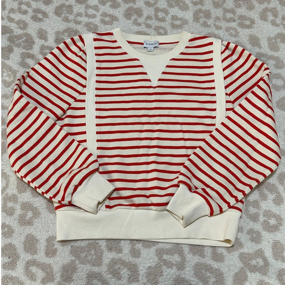 Evereve‎ Striped Sweatshirt Red Ivory Crew Neck Small